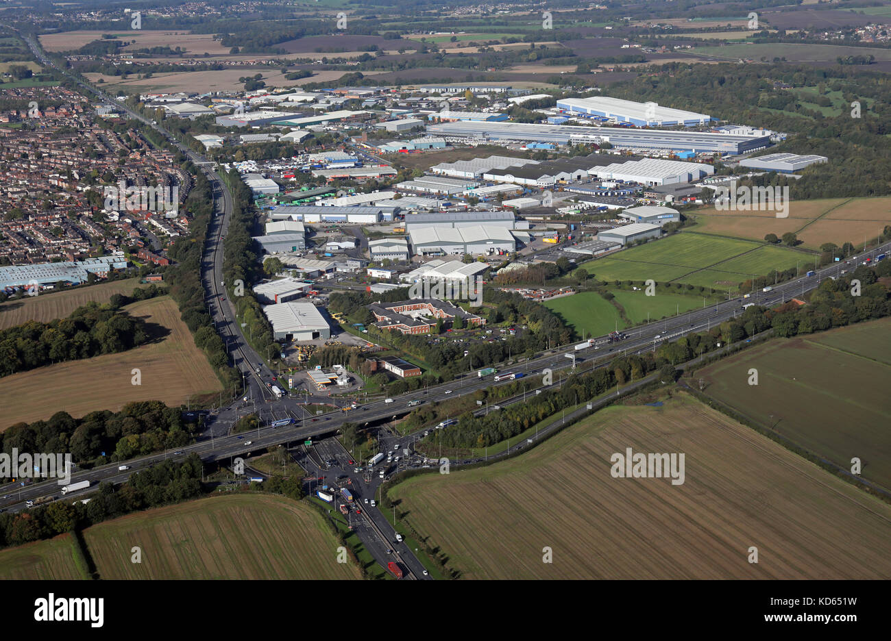 Luftaufnahme von Haydock Industrial Estate, Großbritannien Stockfoto