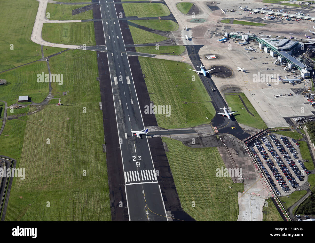 Luftaufnahme des Flughafens Manchester Stockfoto