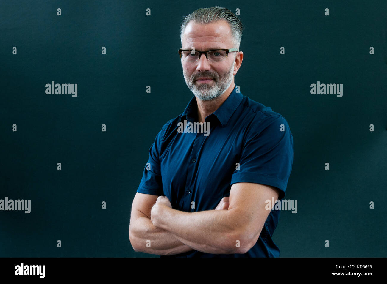 Norwegische Kriminalität Schriftsteller Thomas enger besucht einen Fotoauftrag während des Edinburgh International Book Festival im August 2017 in Edinburgh, Schottland. Stockfoto