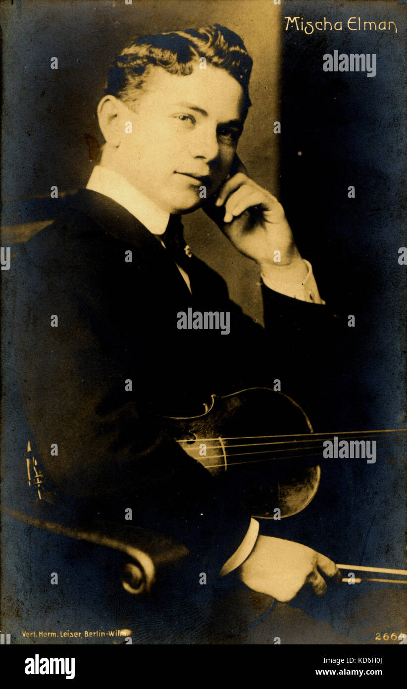 Mischa Elman holding Violine als junger Mann. Russisch-amerikanische Geiger (1891-1967). Stockfoto