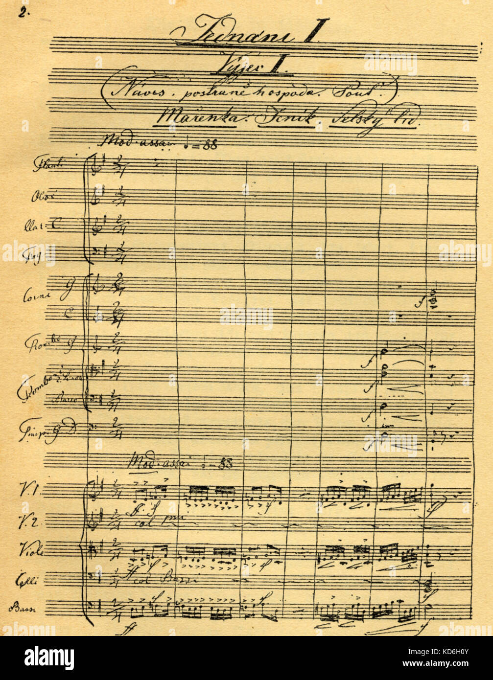 Ergebnis aus Bedrich Smetanas Oper, die Verkaufte Braut, von Beginn der ersten Akt. In der Handschrift des Komponisten' geschrieben. Böhmische Komponist, 1824-1884 Stockfoto