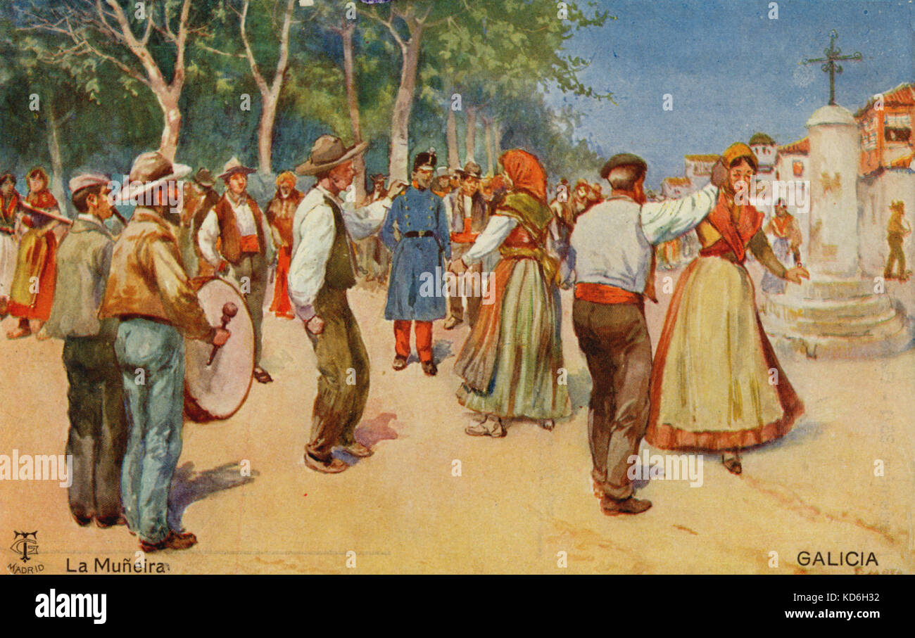 Spanischer Tanz, La Muneira (oder Muineira) eine Art von spanischen Tanz und Gesang in 6-in-a-mesure Zeit, beliebt in Galizien. Auch als Gallegada (d. h. einem gallischen Tanz). Stockfoto