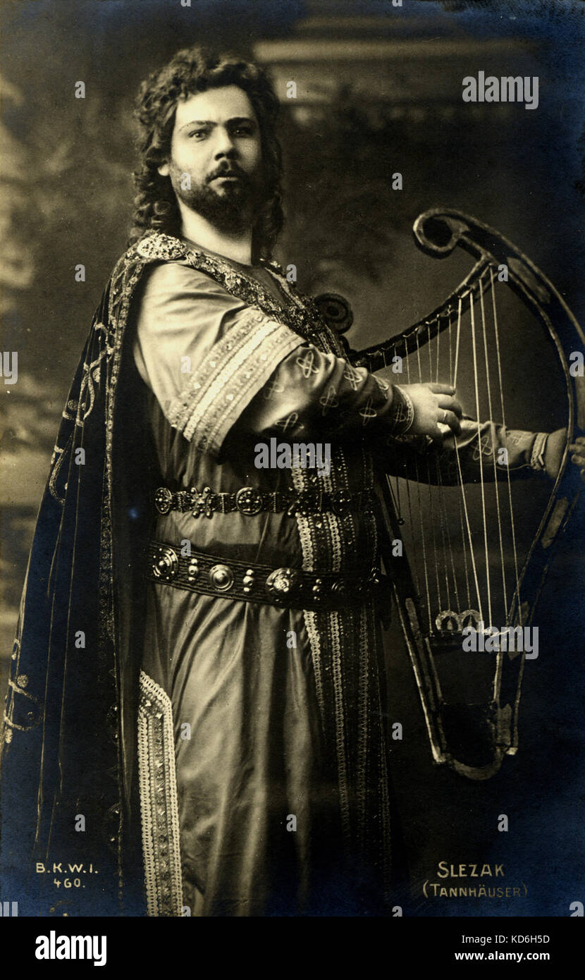 Leo Slezak als "Tannhäuser" in Wagners Oper. Abgebildet mit einer Leier. Mährischen Tenor (1873-1946). Wagner: Deutscher Komponist & Autor, 1813-1883. Stockfoto