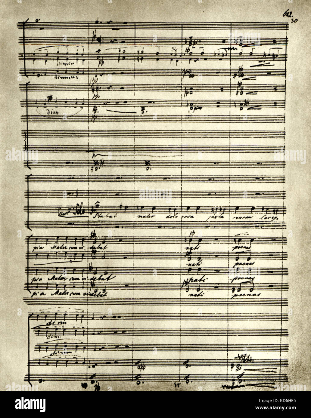 Dvorak's tabat Mater", Opus 58, Seite von Score. Zusammensetzung für Solo, Chor und Orchester. Komponiert als Ausdruck seiner persönlichen Trauer über den Verlust seiner Kinder. Tschechischen Komponisten (1841-1904). Stockfoto