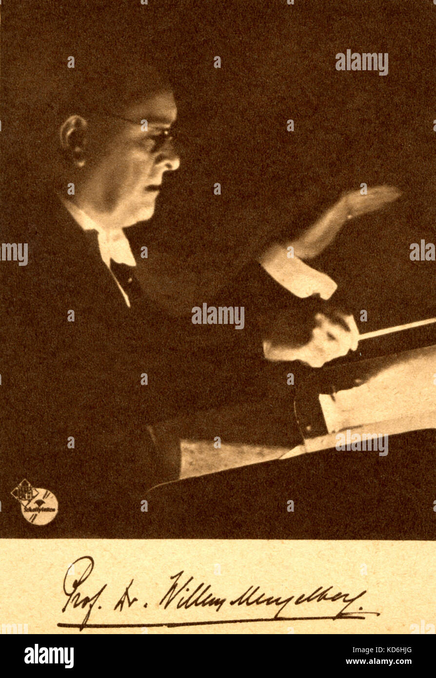 Willem Mengelberg Durchführung Concertgebouw Orchestra, Amsterdam. Postkarte von Telefunkenplatten zu Projektträger Aufnahme von Beethovens Symphonie Nr. 5, op.67. (Anzeige) Stockfoto