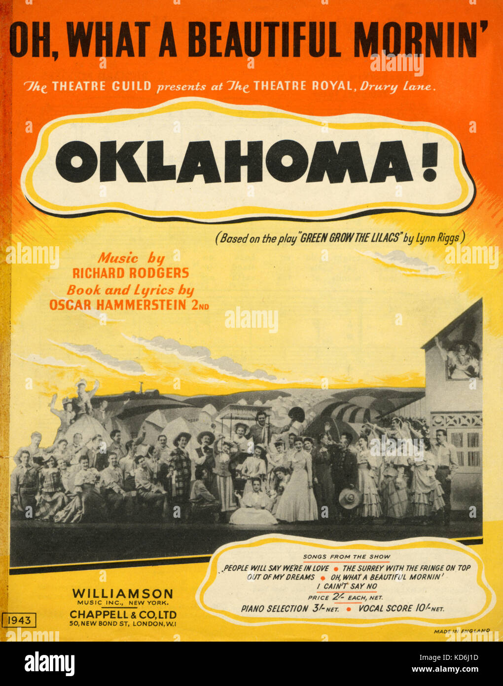 Rodgers & Hammerstein 2 - Oklahoma - Score Cover von 'Oh, was für eine schöne Mornin' von Theatre Royal, Drury Lane produnction. London, Chappell, 1943 veröffentlicht. Stockfoto