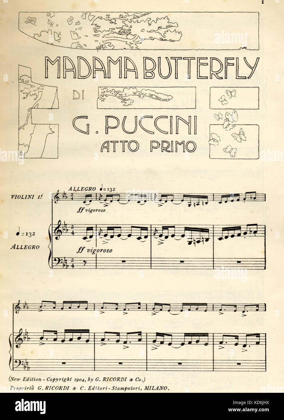 Erste Seite der Musik Puccinis Oper 'Madama Butterfly', 1904. G. Ricordi & Co. Stockfoto