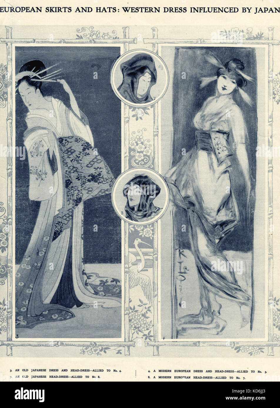 Japanische Einfluss, Anfang des 20. Jahrhunderts. "Europäische Röcke und Hüte: Western Kleid von Japan", die Skizze zu ergänzen, 24. September 1913 beeinflusst. Mode. Stockfoto