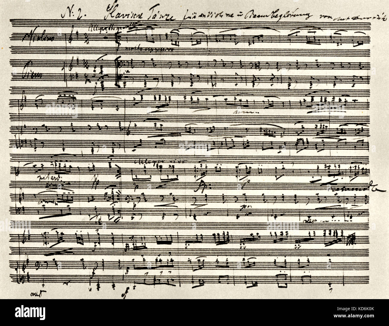 Die DVORÁKS lavonic Tänze" (Nr. 2): Anordnung für Violine und Klavier, mit der Handschrift des Komponisten. Score page. Tschechische Komponist, 1841-1904. Stockfoto