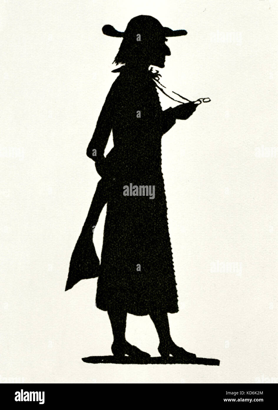 "Bischof Franz Liszt in Rom im Jahre 1870, nachdem eine Silhouette von Fritz Schulze (14 x 9 cm). Abbé Liszt. Karikatur. - Ungarische Pianist und Komponist. 22. Oktober 1811 - vom 31. Juli 1886. Sammlung R. Bory. Stockfoto