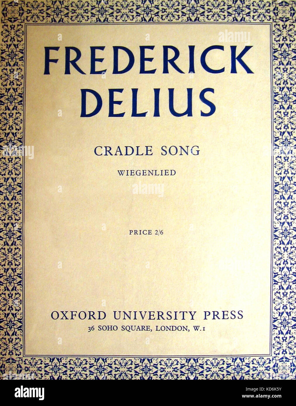 Frederick Delius' Cradle Song Score Abdeckung - Wiegenlied von Henrik Ibsen. Englische Wörter von William Archer. London, OUP, 1930 veröffentlicht. Englische Komponist 1862-1934 Stockfoto