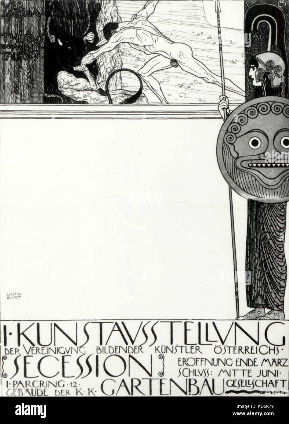 Plakat für die 1 Wiener Secession Ausstellung von Klimt 1898. Österreichisches Museum für Angewandte Kunst GK 14 Juli, 1862 - Februar 6, 1918 Stockfoto