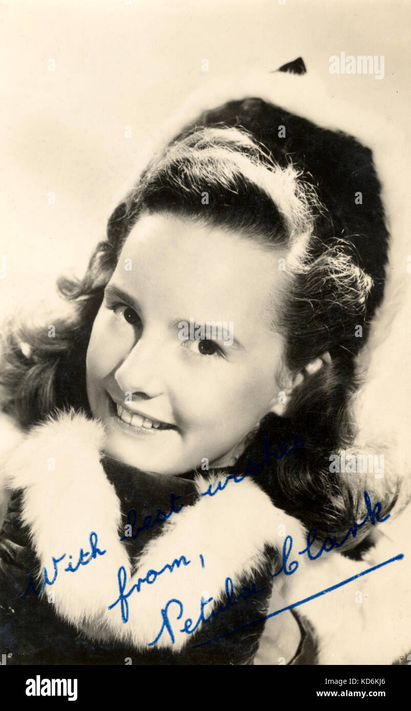 Junge Petula Clark Porträt unterzeichnet, mit besten Wünschen von Petula Clark". Postkarte. Deutsch/europäischen Jazz/Pop/Musical Sänger b. 15. November 1938. Stockfoto
