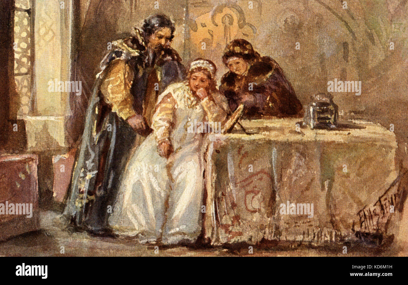 Mussorgskis Boris Godunow. Szene aus der ursprünglichen Geschichte. . Pre-Bolshevik Revolution. Russischer Komponist, 1839-1881. Stockfoto