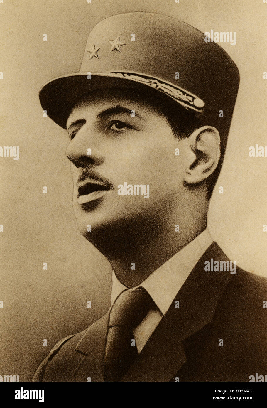 Général Charles de Gaulle, in Militäruniform. Französischer Minister des Krieges während des zweiten Weltkriegs, Präsident 1944-1946, 1890-1970 Foto-Edition, Bruxelles Stockfoto
