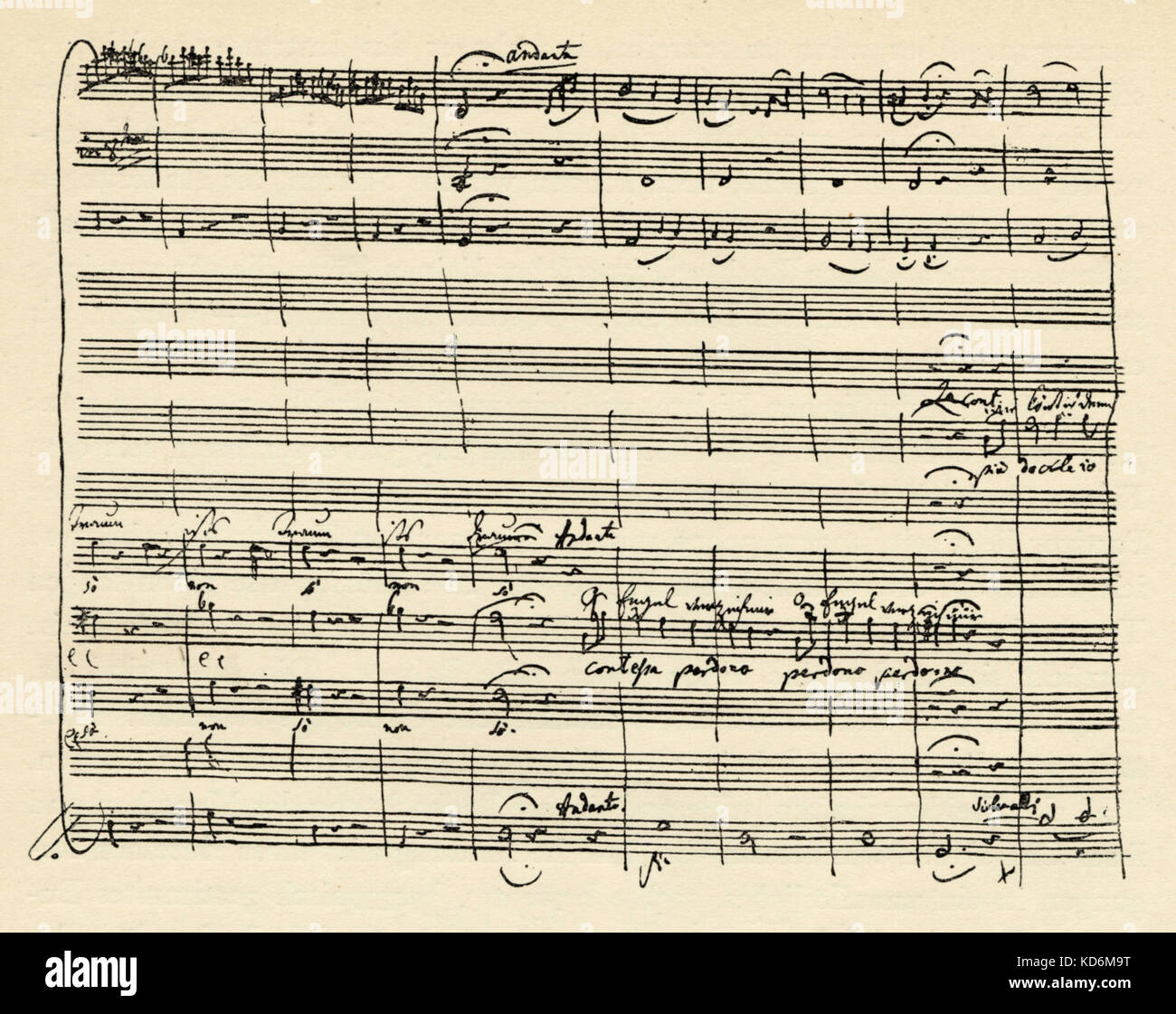 Wolfgang Amadeus Mozarts "Hochzeit des Figaro" - manuskript Kerbe. Österreichischen Komponisten, 27. Januar 1756 - vom 5. Dezember 1791. Stockfoto