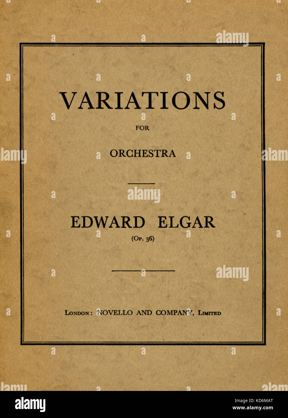 Edward Elgar - Titelseite der Score für Variationen über ein eigenes Thema, Enigma, Opus 36. Englische Komponist, 2. Juni 1857 - 23. Februar 1934. Enigma Variationen Novello und Company, Limited, London, 1899 Stockfoto