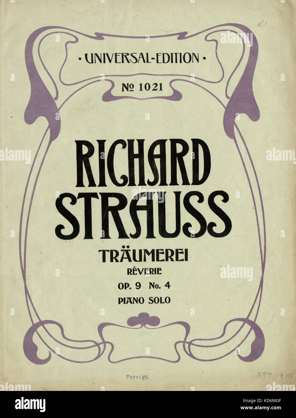 Richard Strauss, Traumerie Score, Opus 9 Nr. 4 deutsche Komponist und Dirigent. 11. Juni 1864 - 8. September 1949. Vordere Abdeckung der Partitur. Universal Edition 1903 Stockfoto