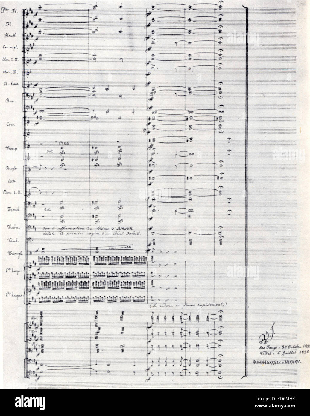 Vincent d'Indy letzte Seite seiner handschriftlichen Partitur für fervaal. Der französische Komponist vom 27. März 1851 - vom 2. Dezember 1931. Stockfoto