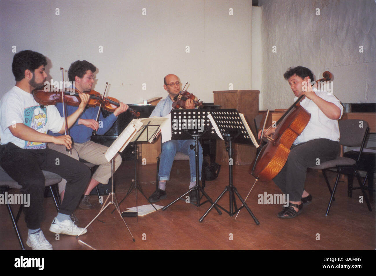 Schidlof Quartett Proben in Dartington Summer School. Streichquartett C. 2001. Stockfoto