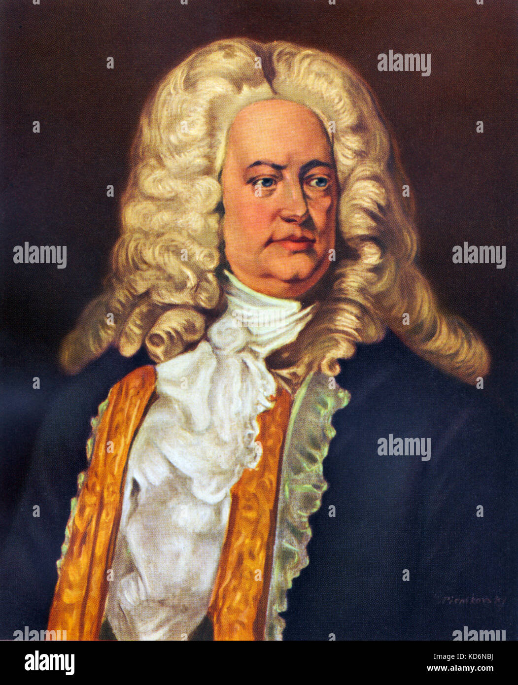 Georg Friedrich Händel, Portrait. Deutsch-englische Komponist von N. Piontkovsky. 1685-1759. Aus der Sammlung d'Art Suisse. Stockfoto