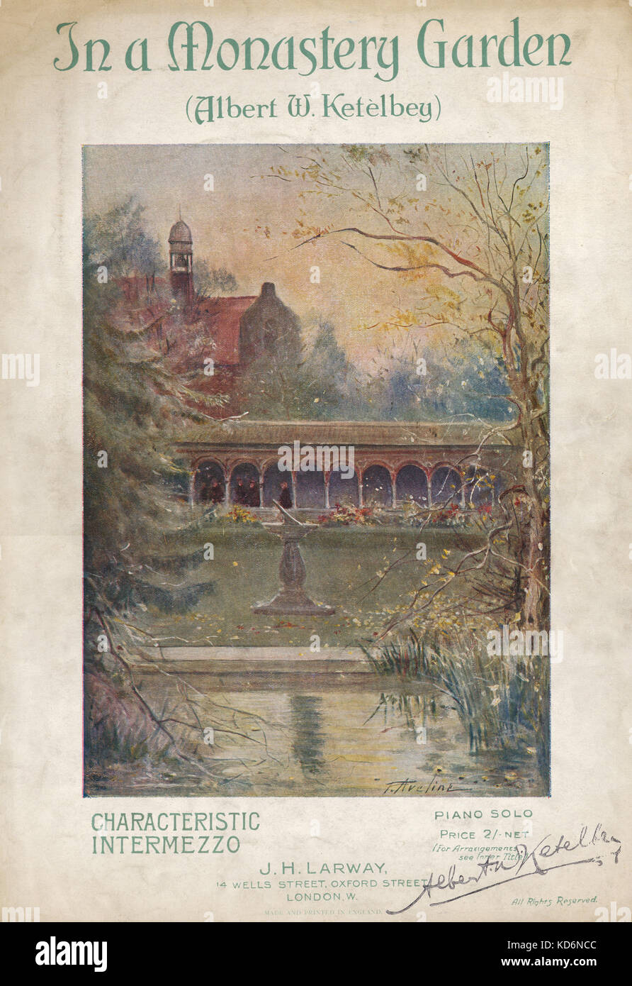 Albert W. Ketelbey - "In einem Kloster Garten', Piano Solo. Ergebnis decken. Veröffentlicht von J.H. Larway, London 1915. Englische Komponist der Musik, 1875-1959 Stockfoto