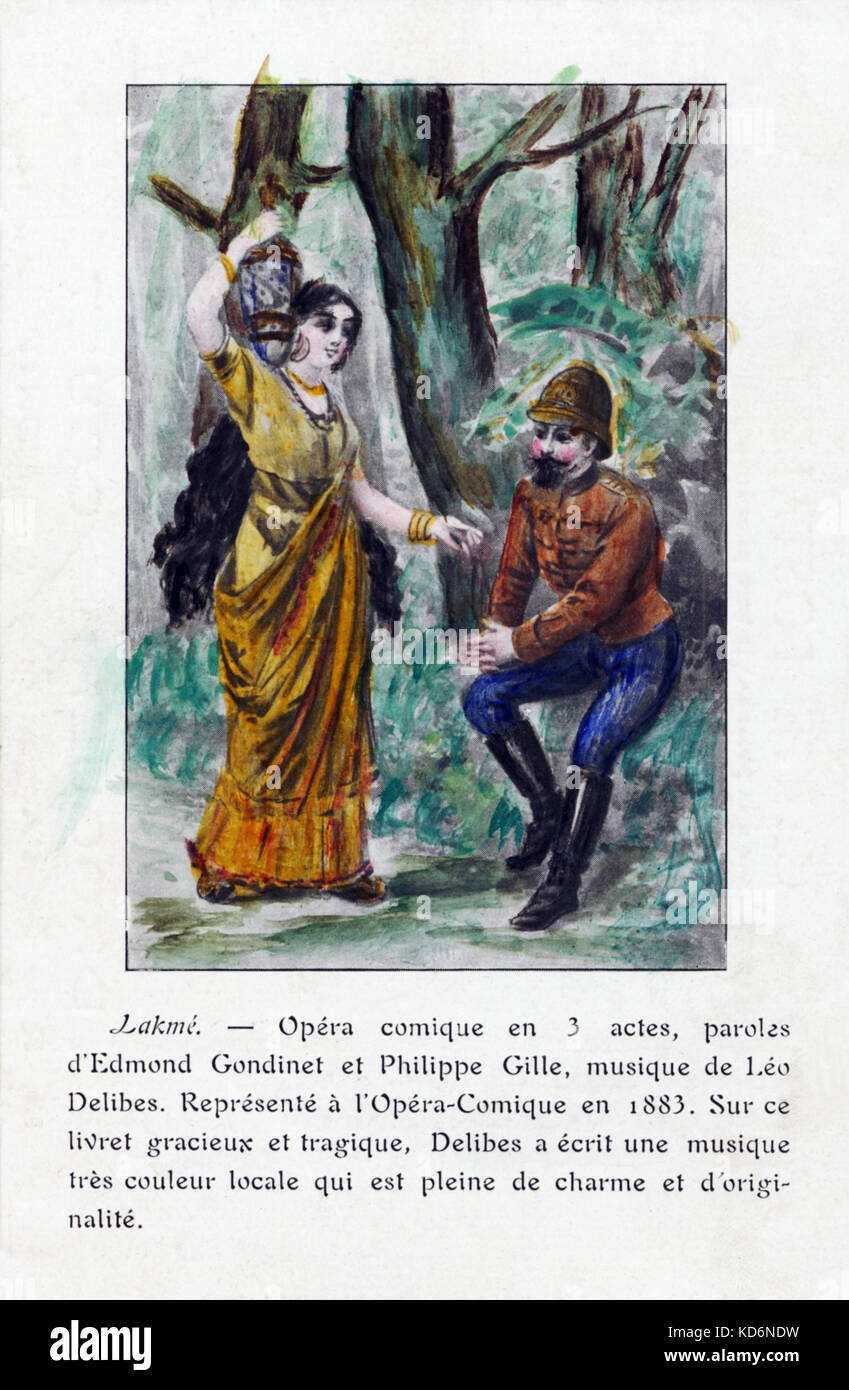 Leo Delibes - Malerei von einer Szene aus der Komischen Oper Lakme. in 3 Akten, zuerst in Paris, Opéra-Comique produziert, am 14. April 1883. Der französische Komponist 1836-1891. Stockfoto