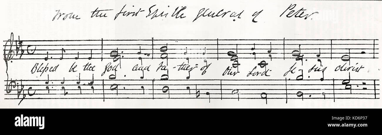 Samuel Sebastian Wesley - die Eröffnung Satz "Gepriesen sei der Gott und Vater" in der Hand schreiben Der englische Komponist und Organist. 14. August 1810 - 19. April 1876. Von "The Musical Times", 1. August 1900. Stockfoto