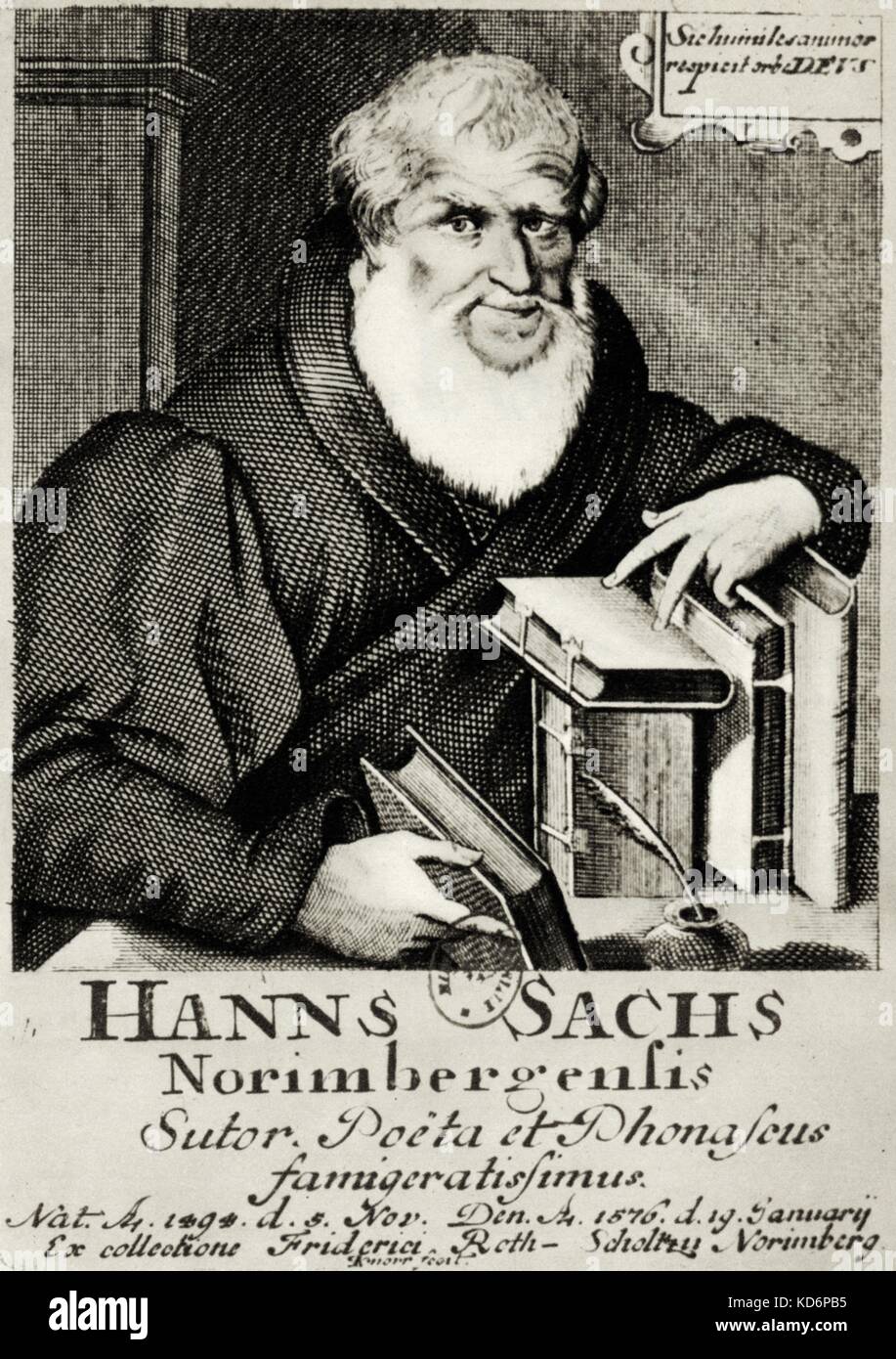 Hans Sachs, Schuhmacher, Dichter 1494 - 1576, Schuster in Wagners Oper 'Die Meistersinger von Nürnberg/Nürnberg". Nürnberg Pellerhaus Eysser Stockfoto