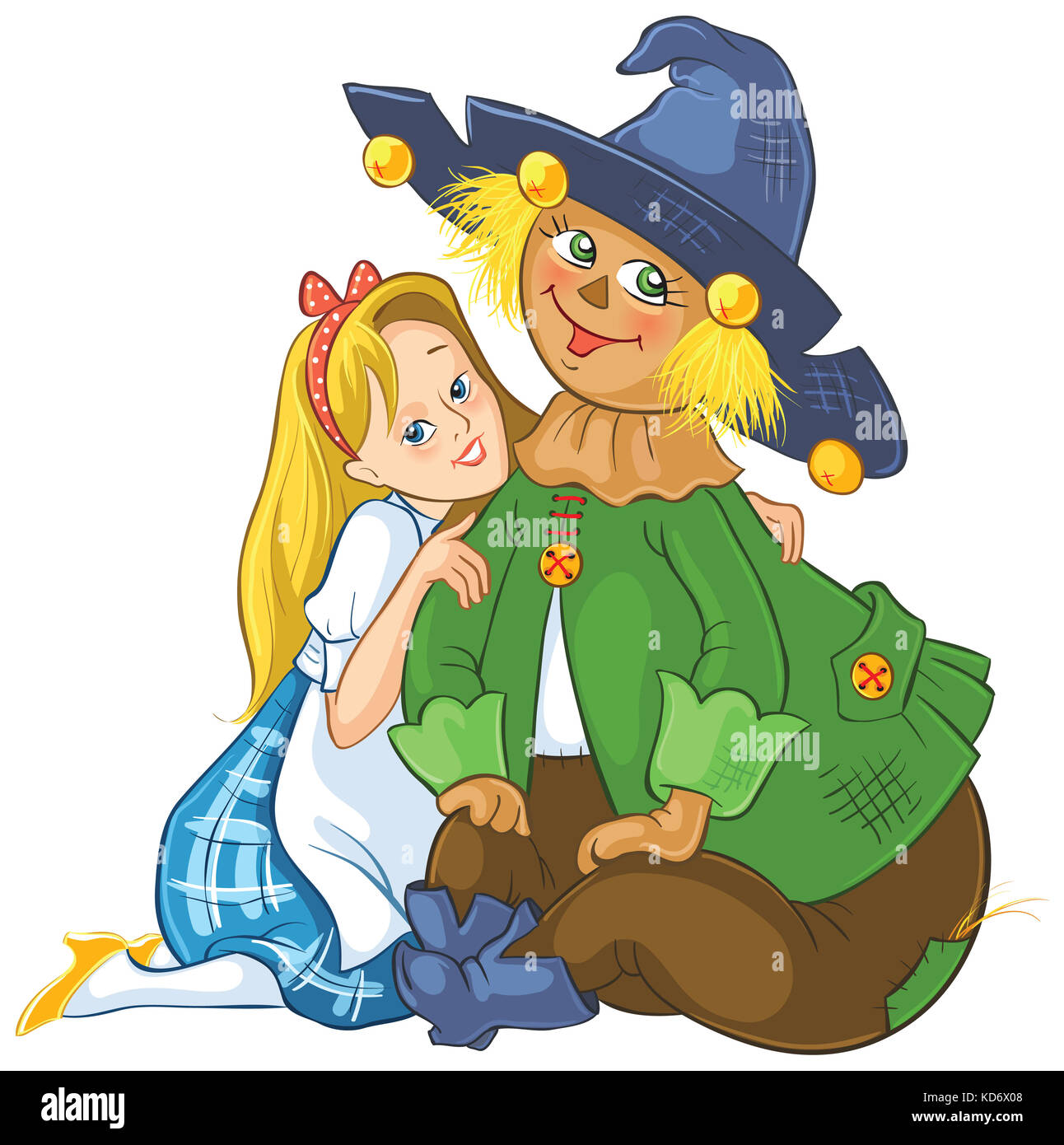 Dorothy und Vogelscheuche isoliert auf weißem Hintergrund. Zauberer von Oz Cartoon Illustration Stockfoto