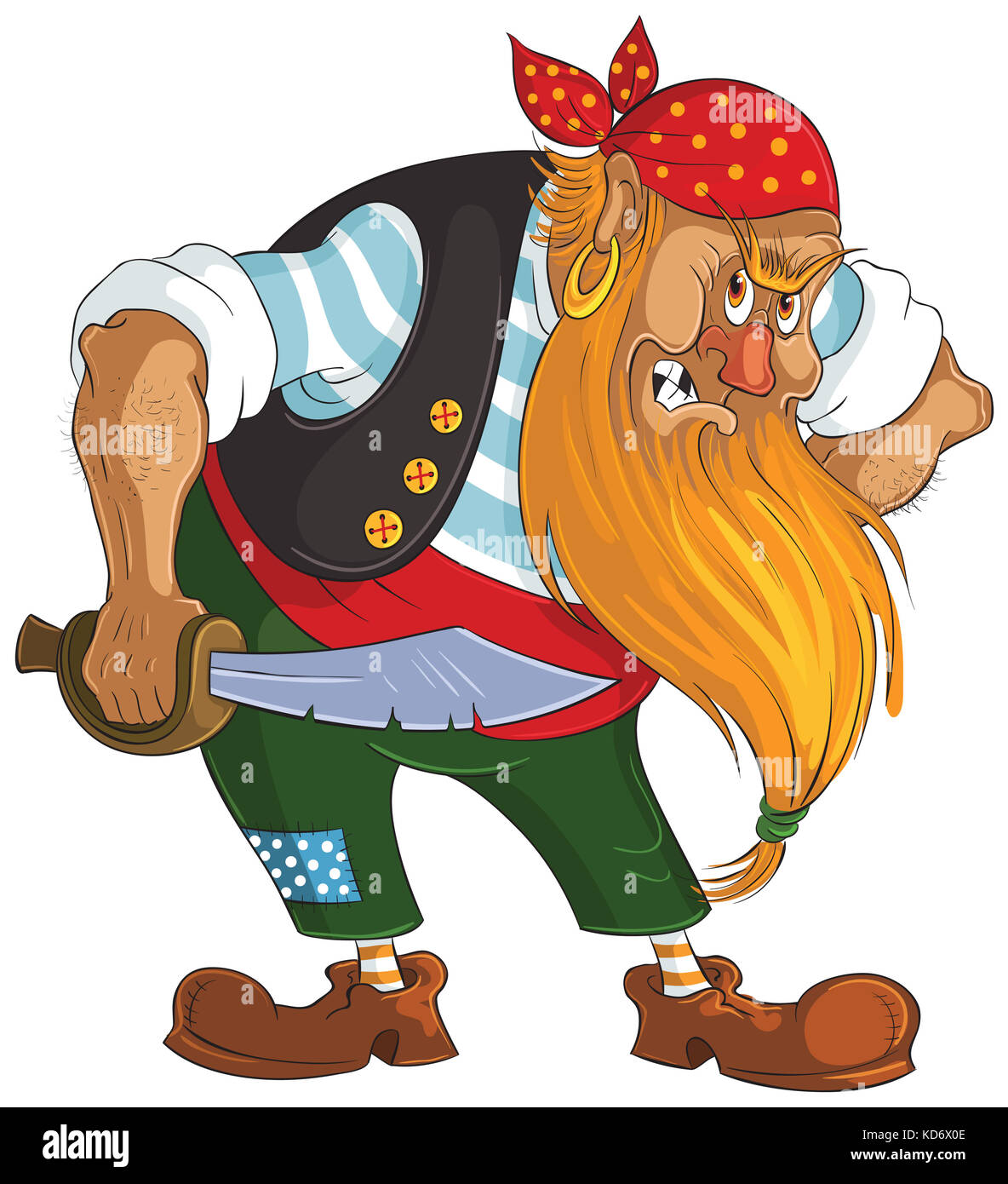 Abbildung: Cartoon angry Pirate auf weißem Hintergrund Stockfoto