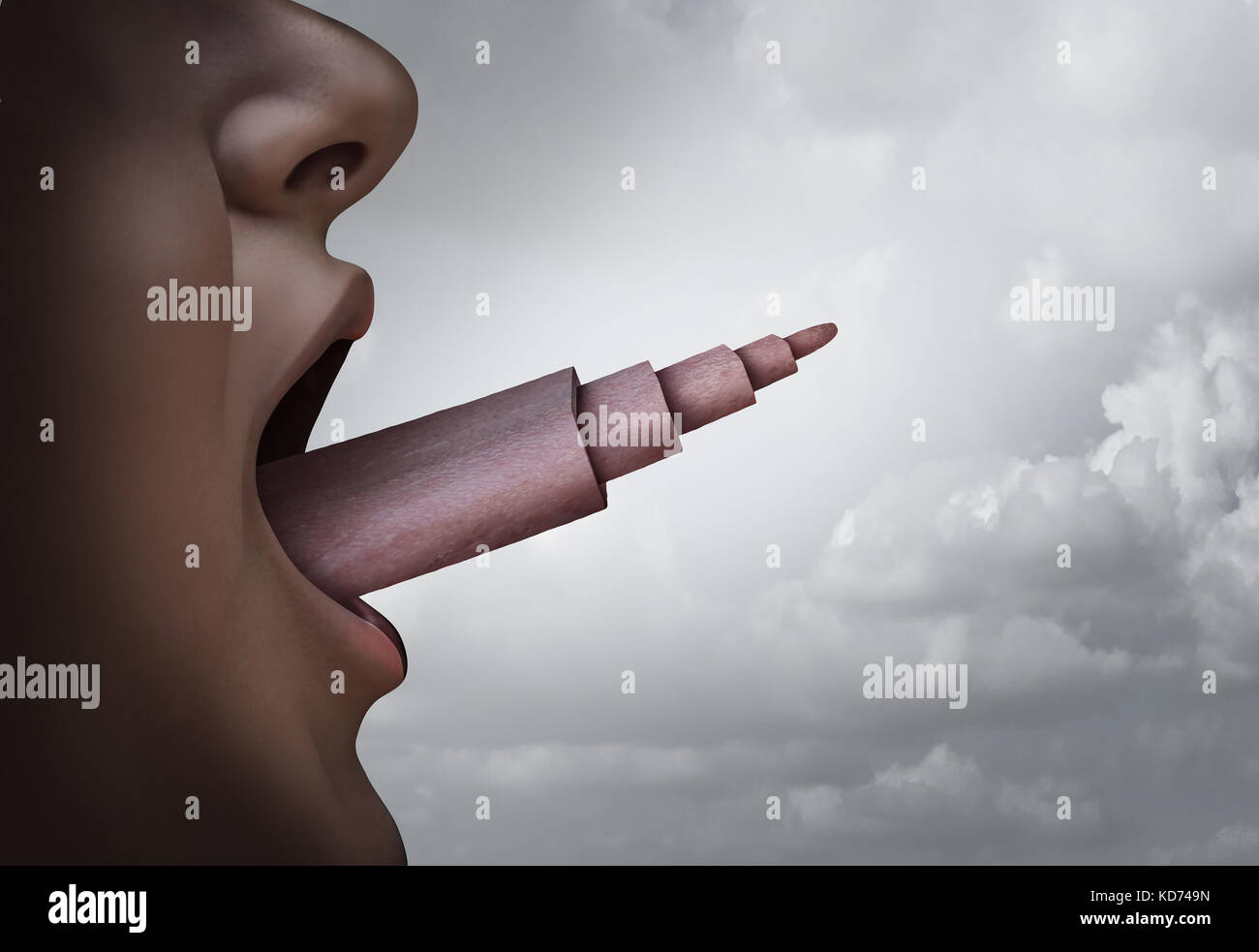 Rede und eingeschränkten Voice-Konzept und die Freiheit der Rede Symbol und Repression der Berichte in den Medien und Unterdrückung Sprache reduziert. Stockfoto