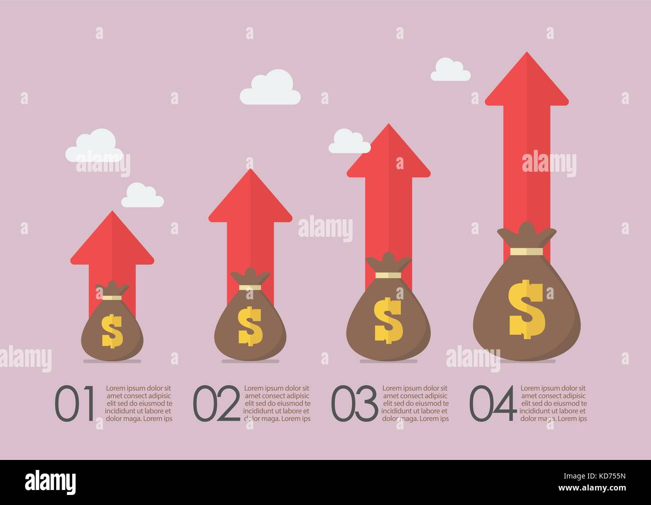 Geld beutel mit Wachstum Pfeile Infografik. Business Konzept Stock Vektor