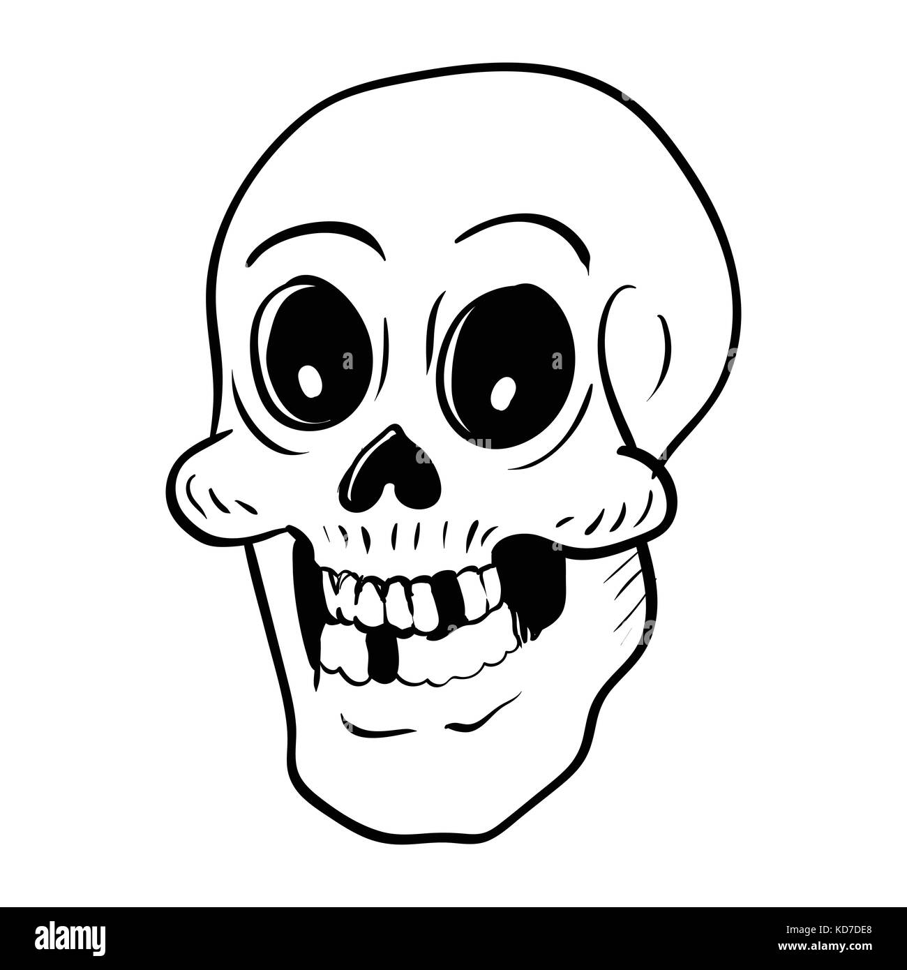 Handzeichnung Schädel Kopf Cartoon für Halloween Konzept, auf weissem Hintergrund - Vector Illustration Stock Vektor