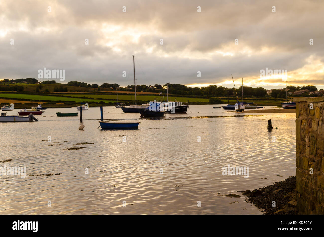 Sonnenuntergang über den Fluss Aln bei Alnmouth Stockfoto