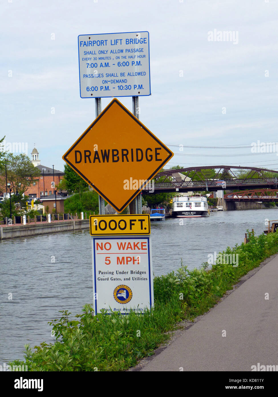 Erie Canal Zeichen in Fairport NY USA. Stockfoto