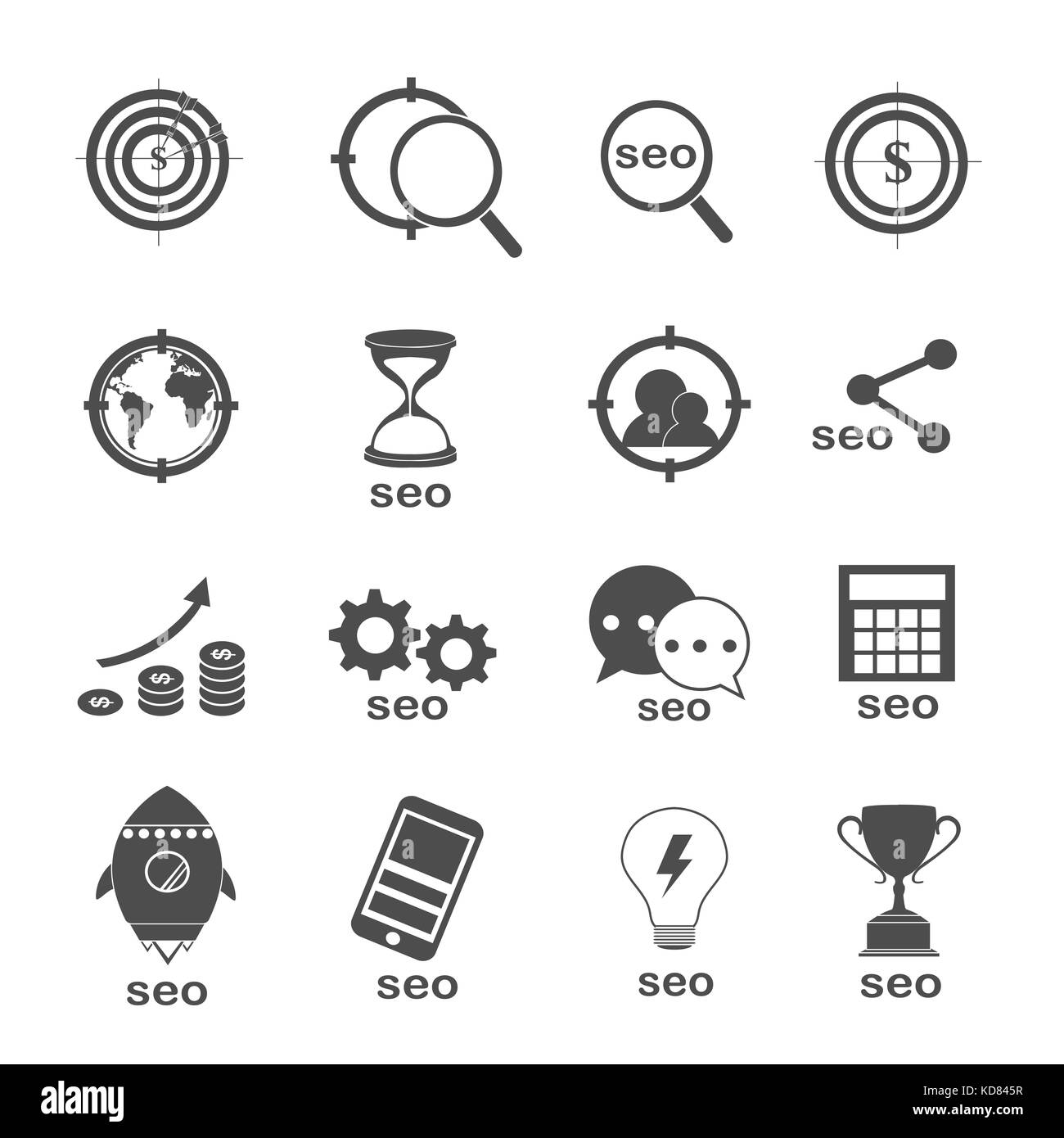 Seo Optimierung und Marketing Icons Set Vector Stockfoto