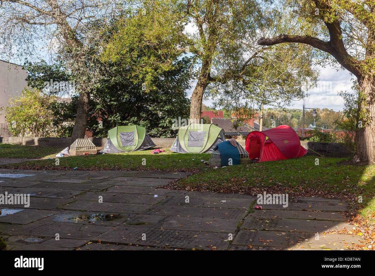 Obdachlose Camp Stockport Stockfoto