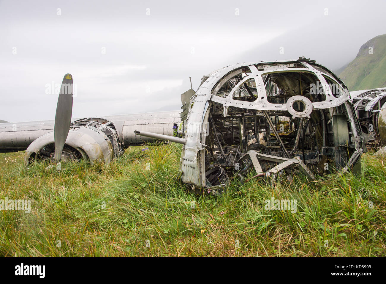 Eins von nur zwei bekannten verbleibenden b-24 Wracks auf Atka Island, Aleuten, Alaska. Es war Crash am 9 Dez 1942 gelandet, ohne Verlust der Besatzung. Stockfoto