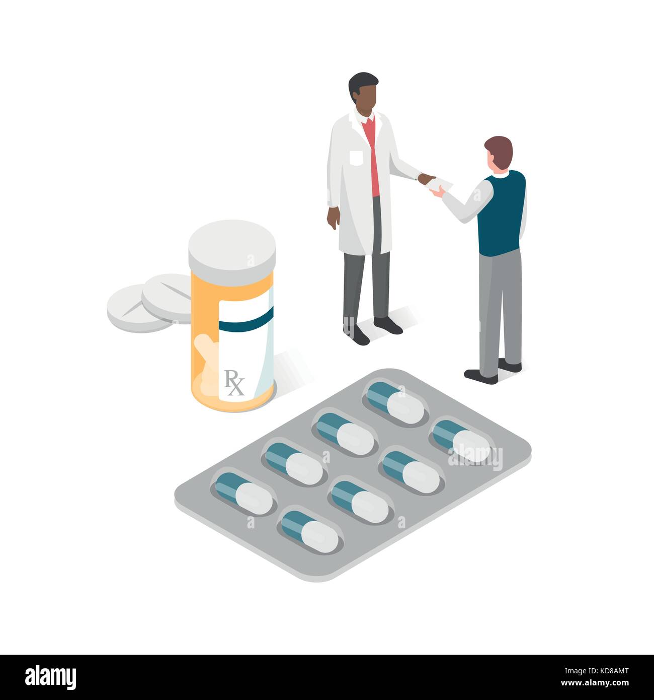 Arzt, ein verschreibungspflichtiges Medikament für einen Patienten: Medizin und Gesundheitswesen Konzept Stock Vektor