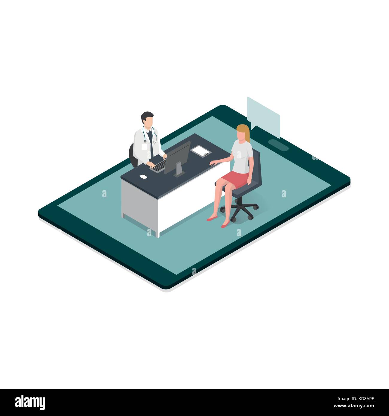 Arzt Untersuchung eines Patienten in seinem Büro auf einem digitalen Tablet: Online medizinische Beratung Konzept Stock Vektor