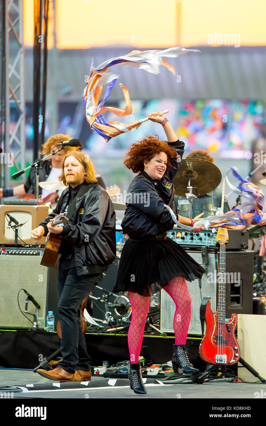 BARCELONA-JUN 1: Arcade Fire (Musik Band) im Konzert an Primavera Sound Festival 2017 durchführen und am 1. Juni 2017 in Barcelona, Spanien. Stockfoto