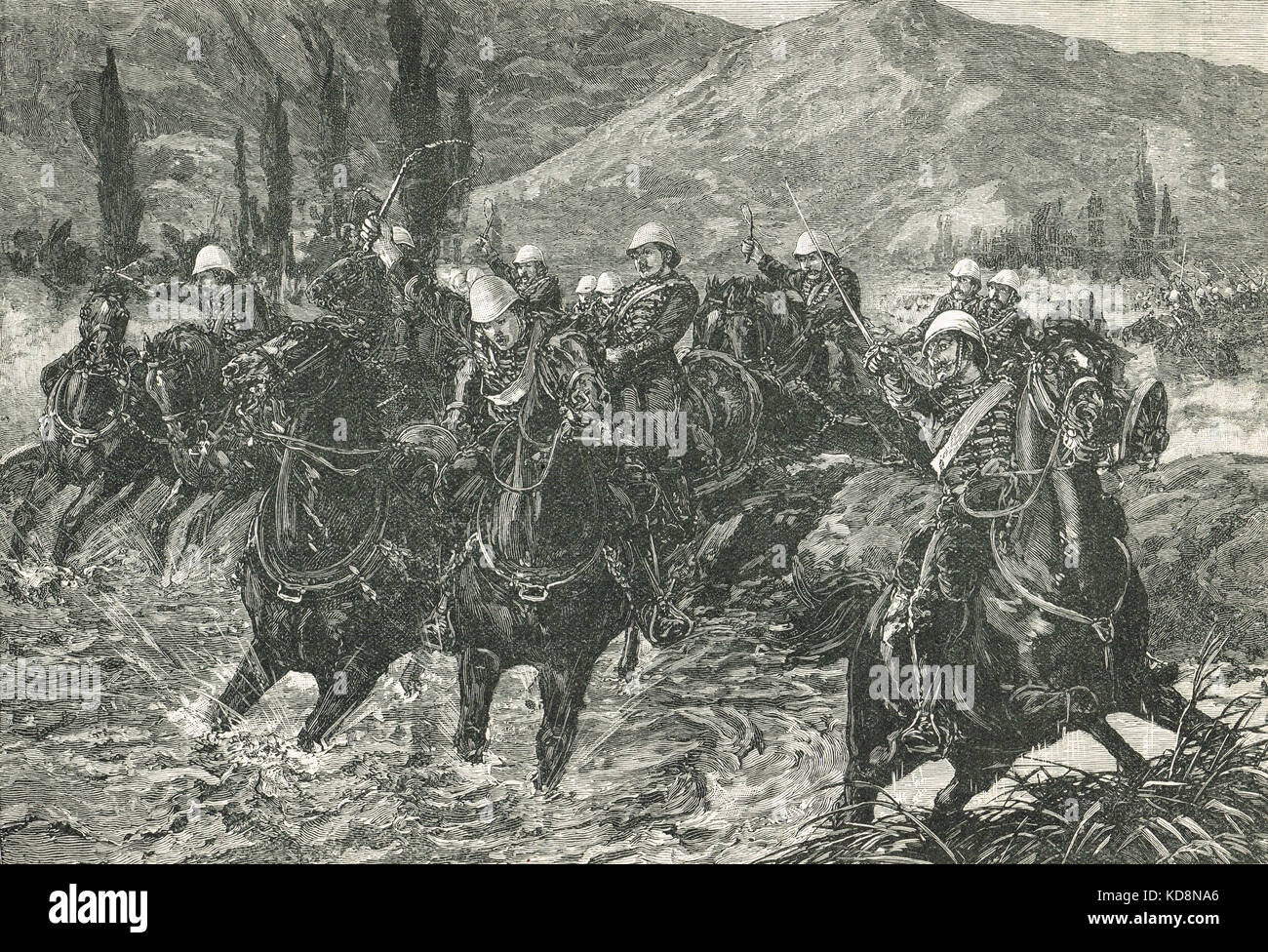 Royal Horse Artillery im Chardeh Valley, um die Geschütze in der Schlacht von Kabul im Dezember 1879 im Zweiten Afghanischen Krieg zu retten Stockfoto