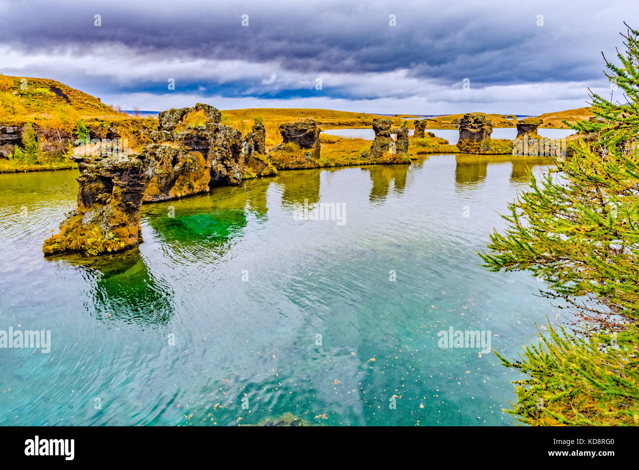 Lava Felsformationen auf der myvatn See in North Island Stockfoto