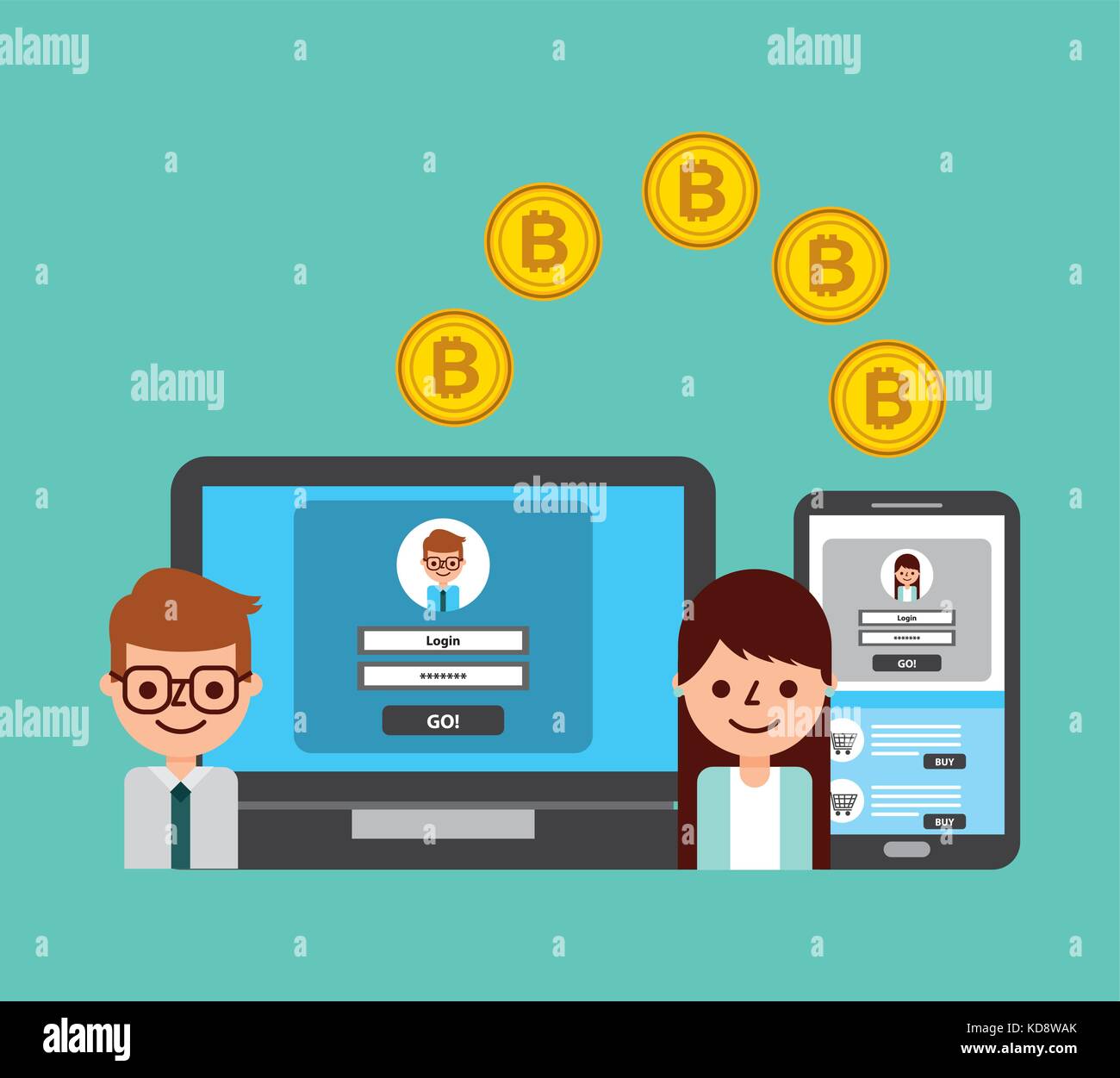 Personen Ubertragen Bitcoin Digital Online Banking Sichern Vektor - 