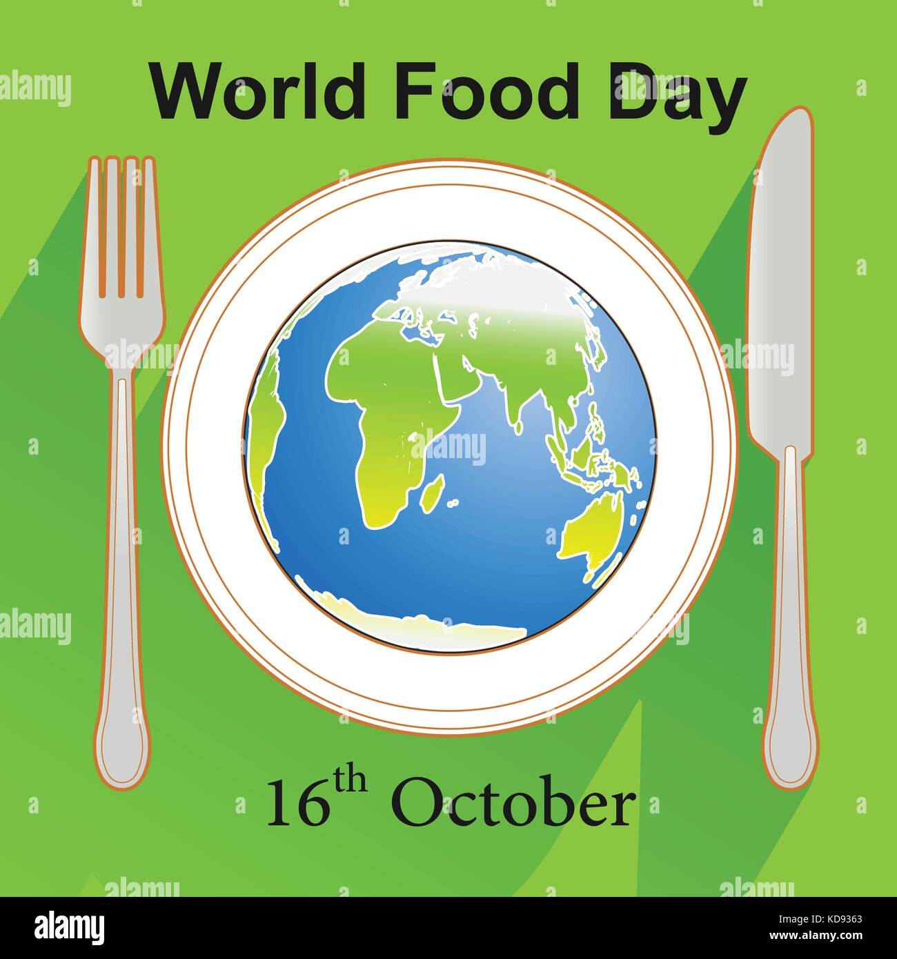 Wort essen Tag eart Symbol auf Teller mit Gabel und Messer Neben-Vector Illustration Stock Vektor