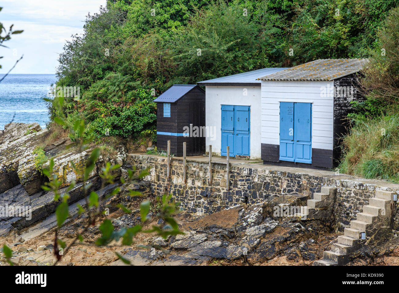 Frankreich, Calvados (50), Cotentin, Cherbourg, les Kabinen de bain de la Plage de La Potinière // Frankreich, Manche, Cotentin, Barneville Carteret, Stockfoto
