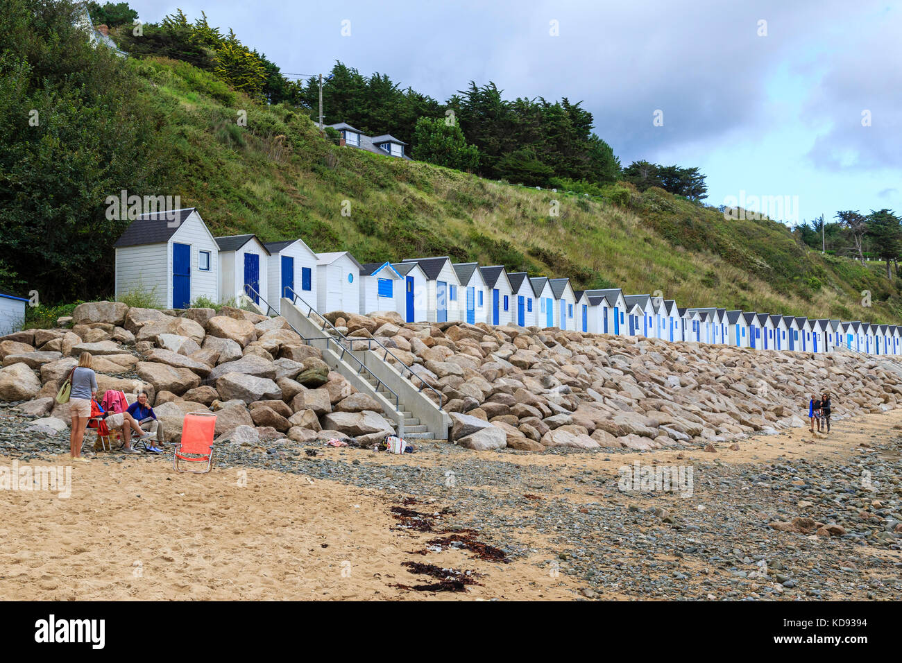 Frankreich, Calvados (50), Cotentin, Cherbourg, les Kabinen de bain de la Plage de La Potinière // Frankreich, Manche, Cotentin, Barneville Carteret, Stockfoto