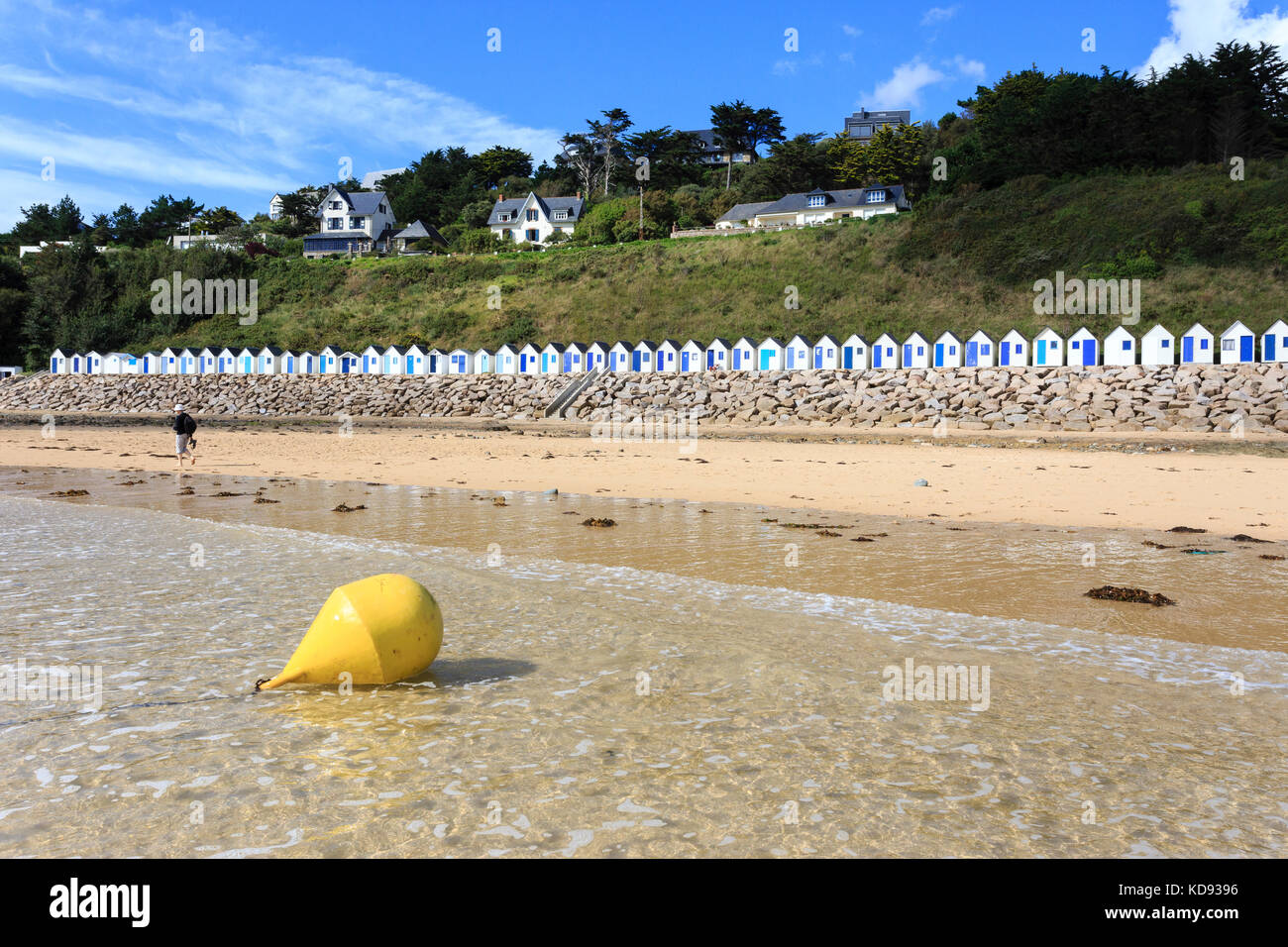 Frankreich, Calvados (50), Cotentin, Cherbourg, les Kabinen de bain et la Plage de La Potinière // Frankreich, Manche, Cotentin, Barneville Carteret, Stockfoto