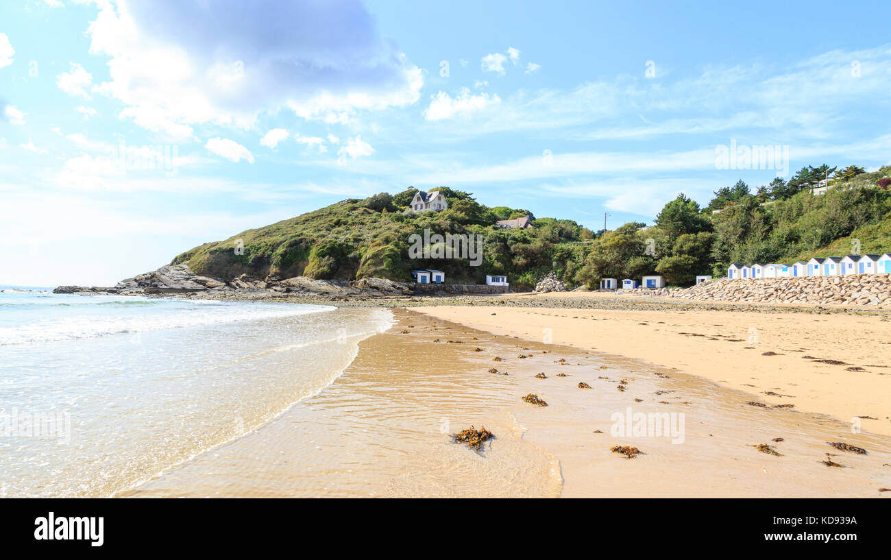 Frankreich, Calvados (50), Cotentin, Cherbourg, les Kabinen de bain de la Plage de La Potinière // Frankreich, Manche, Cotentin, Barneville Carteret, Stockfoto